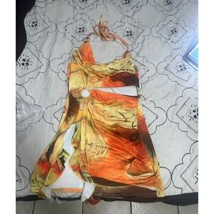Vibrant Halter Dress with Ring Detail